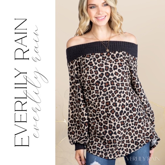 Soft Off Shoulder Leopard Print Sweater - Picture 2 of 16